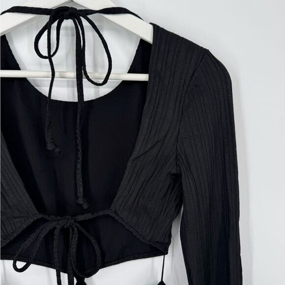 Rumer Oasis Black Ribbed‎ Cut Out Long Sleeve Dress Large NWT - Picture 7 of 12